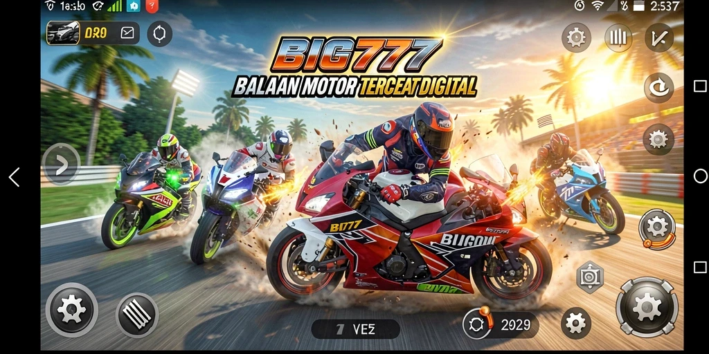 Screenshot menunjukkan gameplay balapan motor yang mendebarkan.
