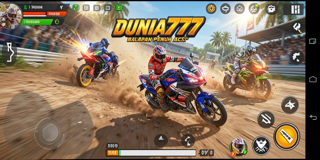 Tampilan gameplay mendebarkan di lintasan DUNIA777.