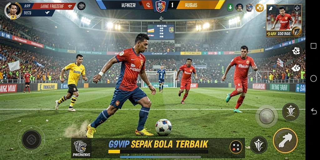 Tampilan gameplay G9VIP yang menegangkan dalam pertandingan sepak bola.