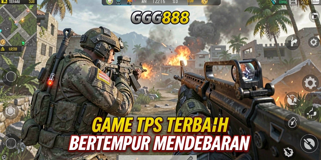 Screenshot gameplay GGG888 menampilkan aksi mendebarkan dalam pertempuran TPS.