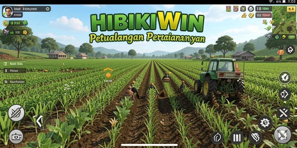 Tampilan gameplay HIBIKIWIN yang menampilkan aktivitas bertani yang seru.