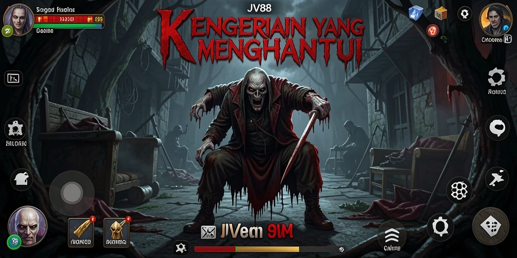 Tangkapan layar JV88 menampilkan karakter mengerikan di suasana yang menyeramkan.