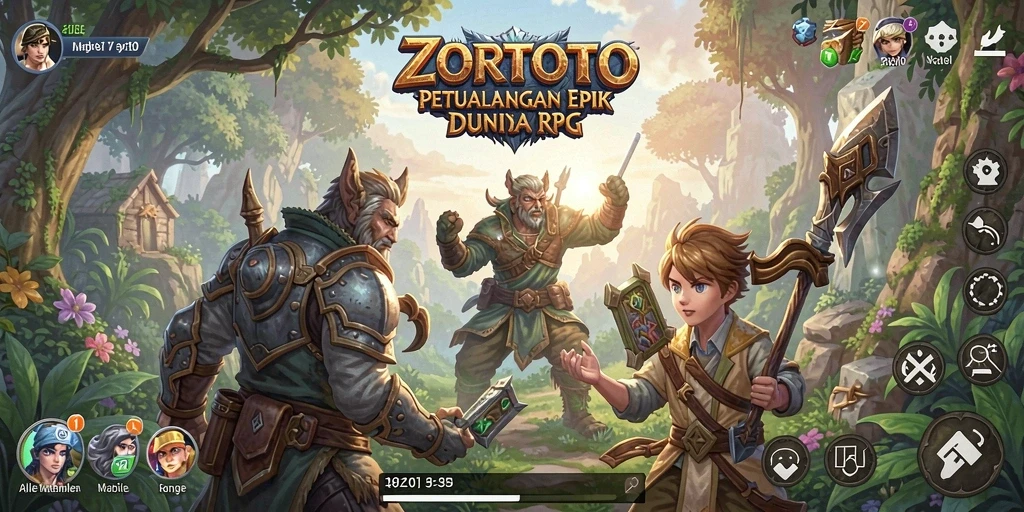 Menampilkan aksi seru dalam pertempuran RPG ZORTOTO.
